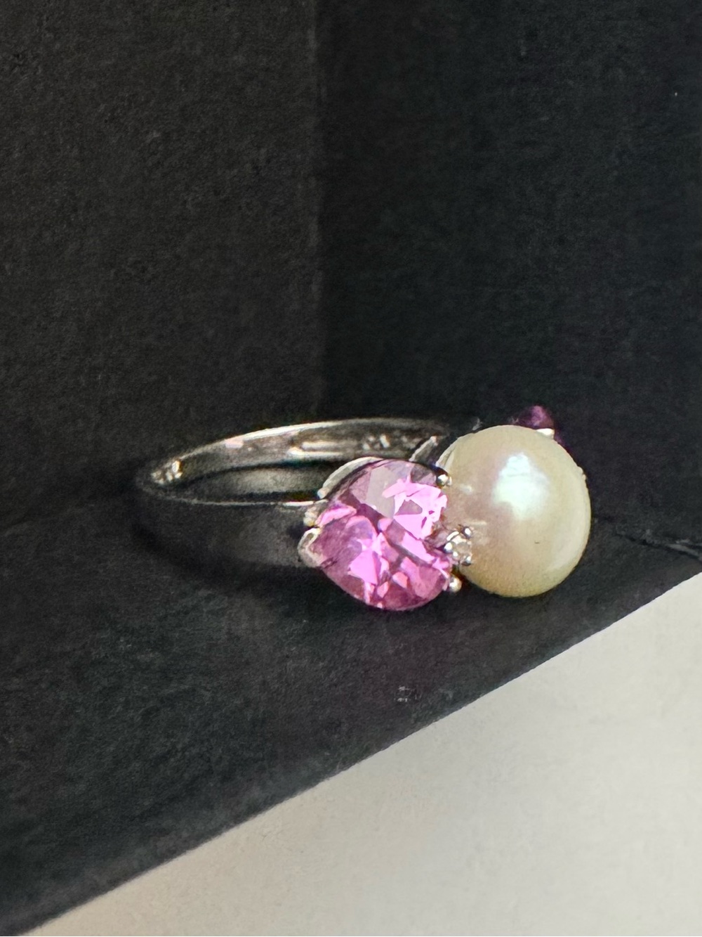 Fine jewelry 10k white gold sapphire and fresh water pearl SZ 7 - Picture 9 of 10